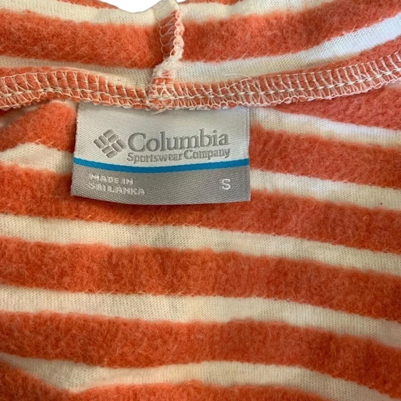 COLUMBIA striped zip jacket high low hem, small, orange and cream - Picture 6 of 7